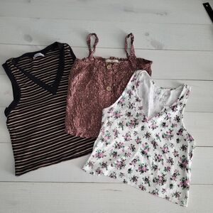 Women's Set of Tank Tops Floral Smocked Stripes BOHO Preppy Spring Summer.